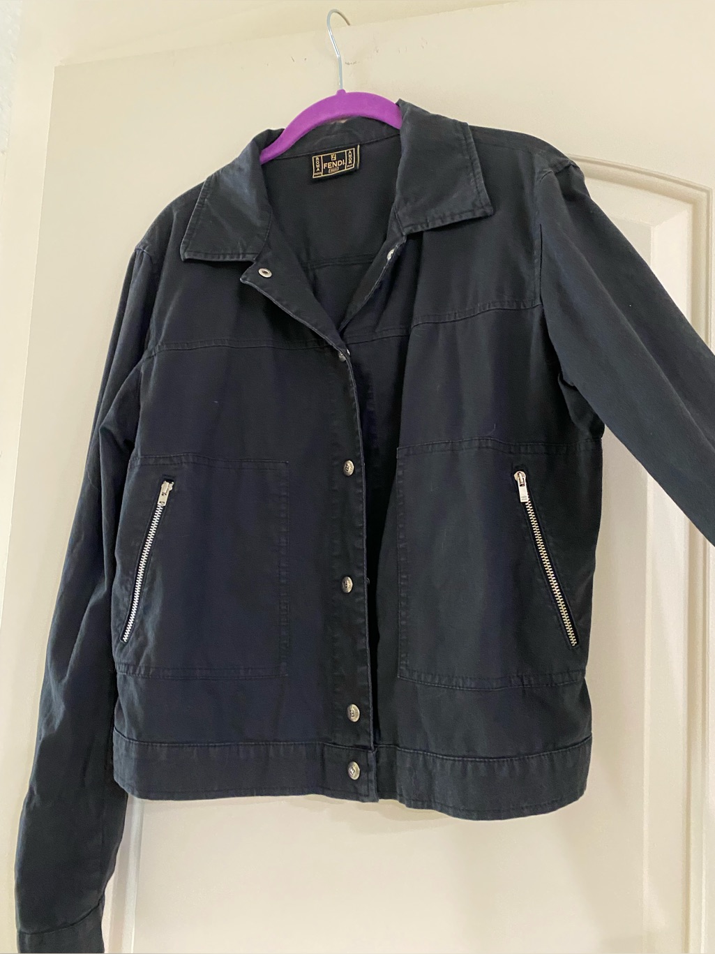 Fendi Black Jacket With Gold Logo Patch